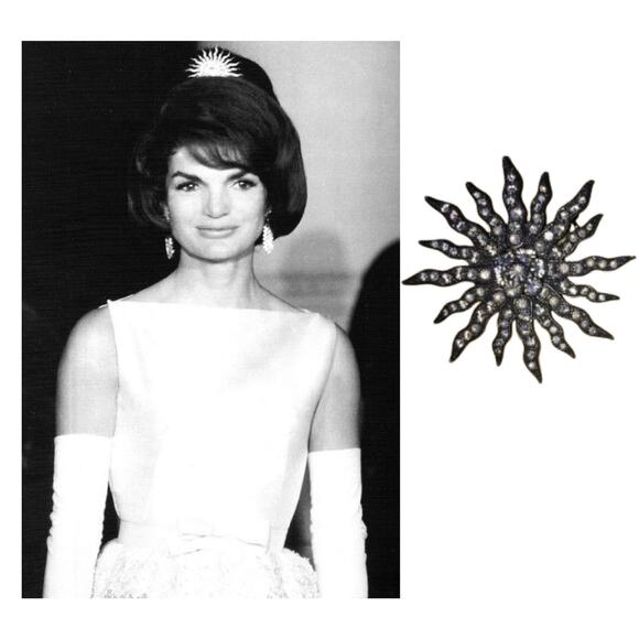 JACQUELINE KENNEDY Sunburst Brooch with Crystals Repro, Same look for Less - Picture 5 of 9